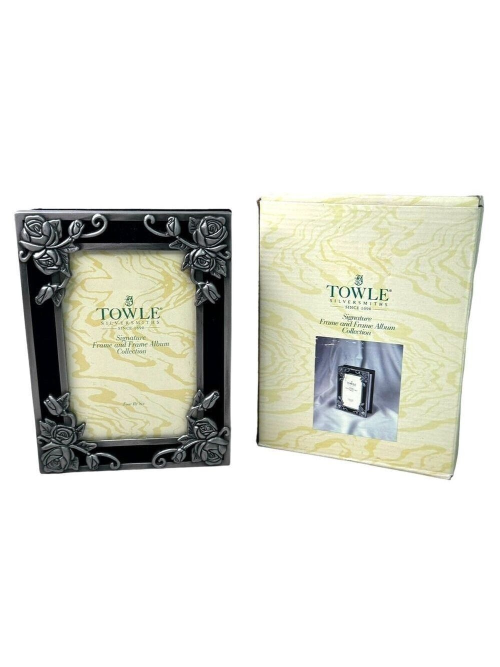 TOWLE Silversmiths Signature Frame and Frame Album Collection 4x6 Floral Pewter